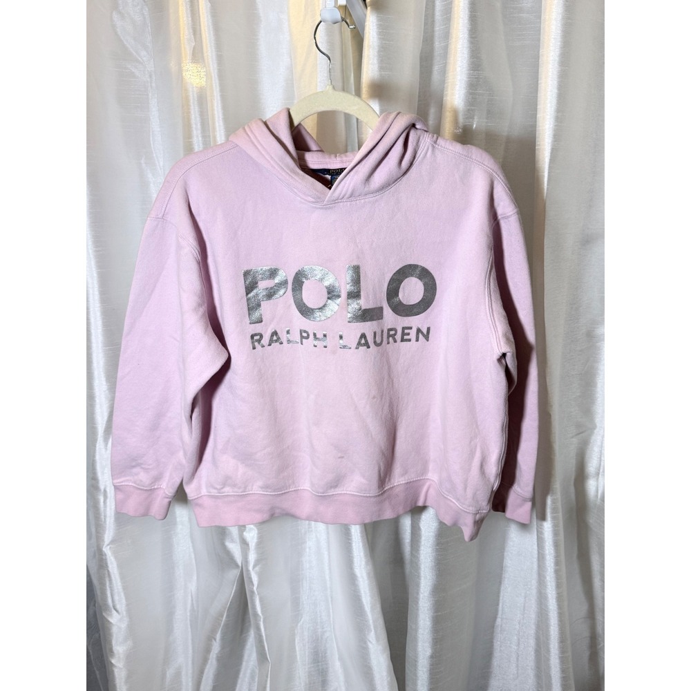 Polo Ralph Lauren Hoodie Kids XL 16 Pink Silver Metallic Logo Sweatshirt